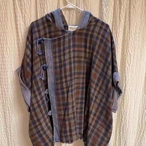 Oli & Hali Brown and Blue Plaid Hooded Wrap Cape